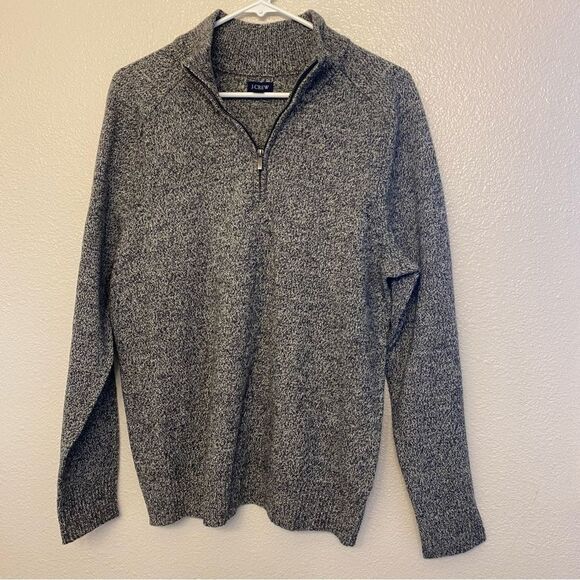 J Crew Supersoft lambswool blend mock neck zip sweater gray heathered marled M - Picture 2 of 11